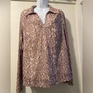 12 Thompson Collared V-Neck Animal Print Top